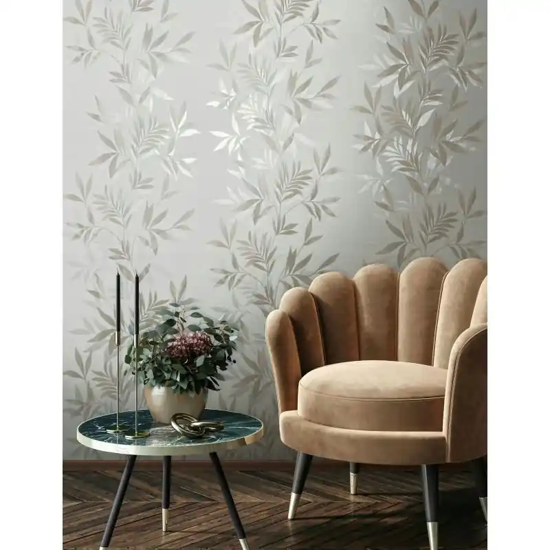 Vliestapete in weiß, beige Blattmotiv Blätteroptik Floral Natur (KG-171566) Top-Seller