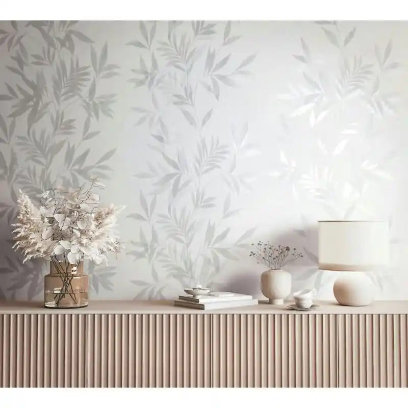 Ausverkauf Vliestapete in weiß, grau Blattmotiv Blätteroptik Floral Natur (KG-171567)