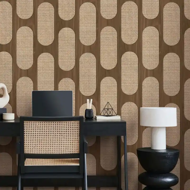 Bestpreis Vliestapete in Braun Beige Holzoptik Gewebestruktur Holz Geometrisch für Wohnzimmer Schlafzimmer Küche (KG-171595)