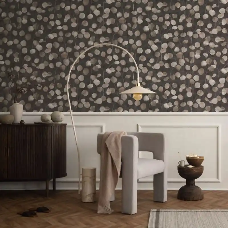 Günstig Vliestapete in Braun Blätter Blattoptik Floral Natur für Wohnzimmer Schlafzimmer Küche (KG-171597)