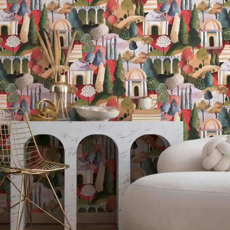Vliestapete in Bunt Malerische Bäume Grafisch Modern für Wohnzimmer Schlafzimmer Küche (KG-171615) Markenware