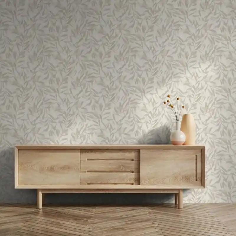 Günstig Vliestapete in Beige Blätter Blattoptik Vintage Floral Natur für Wohnzimmer Schlafzimmer Küche (KG-171625)