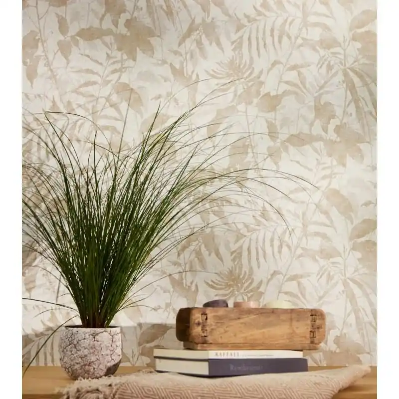 Billig Blätter Tapete Beige Weiß Gold Metallic Pflanzen Vliestapete Dschungel (KG-171777)