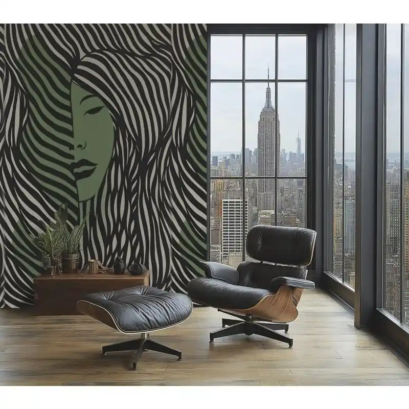 Fototapete Gesicht Illustration Schwarz Grün moderne Vliestapete (KG-171840) Sonderangebot