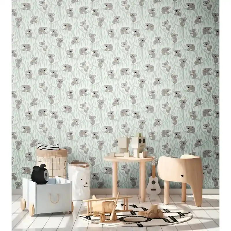 Kinderzimmer Tapete Koala Grau Grün Kindertapete mit Koalas und Ästen Vliestapete Kinderzimmer (KG-172185) Preisreduziert