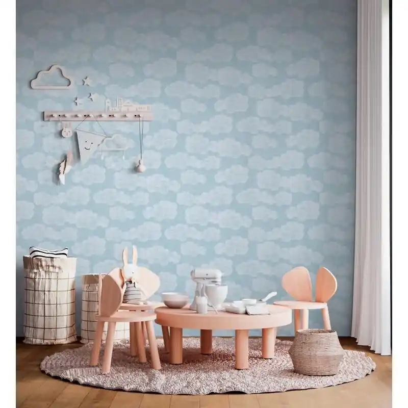 Versand Am Gleichen Tag Wolken-Tapete Hellblau Weiß Kinderzimmer Tapete mit Himmelsmotiv Jungen Vliestapete (KG-172196)