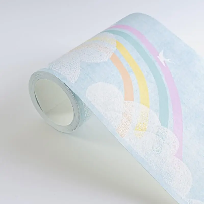 Bordüre mit Regenbogen und Wolken Blau Bunt Kinderzimmer Borte mit Vögeln (KG-172200) Preisknaller