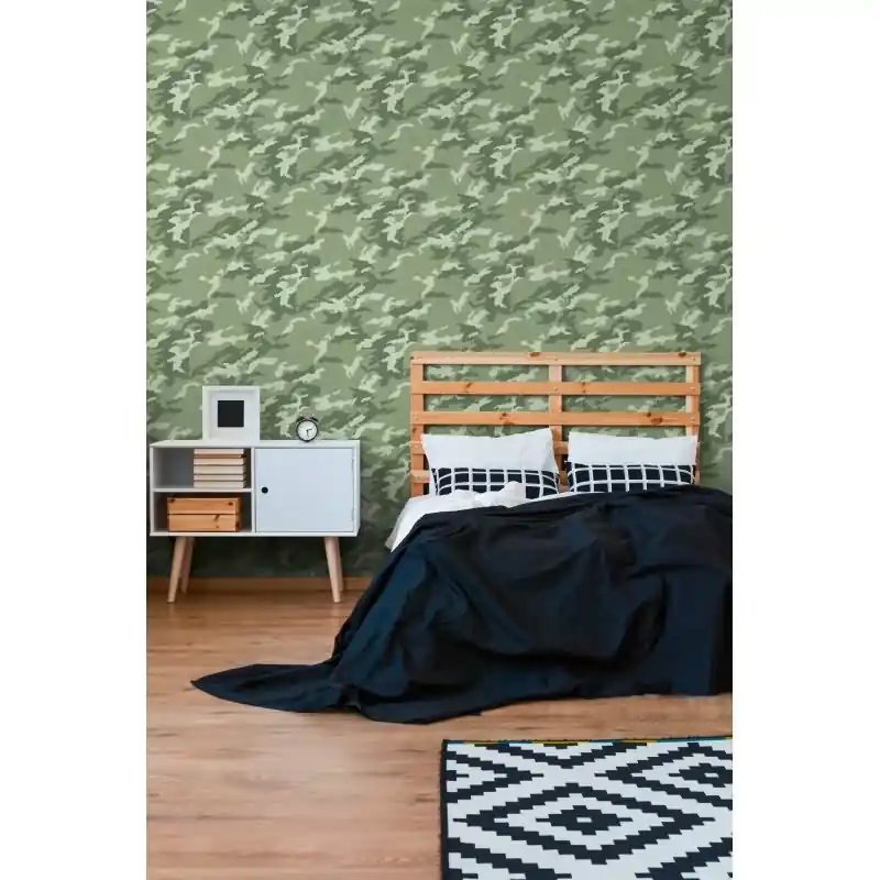 Camouflage Tapete in Grüntönen Tarnmuster Tapete modern Vliestapete Jungenzimmer (KG-172207) Saisonangebot