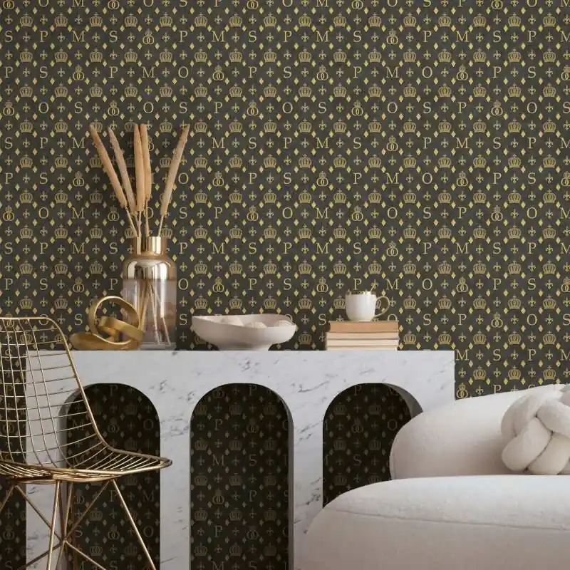 Vliestapete Kronen, Rauten Grafisch Designer matt in Schwarz für Wohnzimmer, Schlafzimmer (KG-172649) Sonderaktion