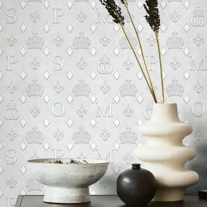 Vliestapete Kronen, Rauten Grafisch Designer matt in Grau für Wohnzimmer, Schlafzimmer (KG-172650) Finale Aktion