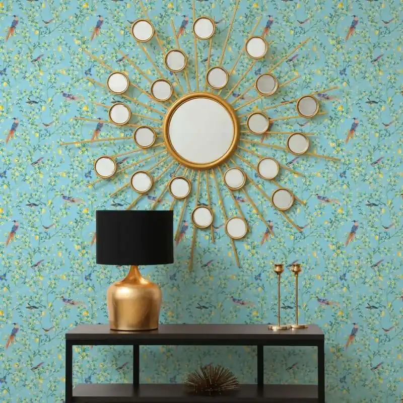 Mega-Angebot Vliestapete Vögel, Blumen Floral Natur matt in Blau für Wohnzimmer, Schlafzimmer (KG-172662)