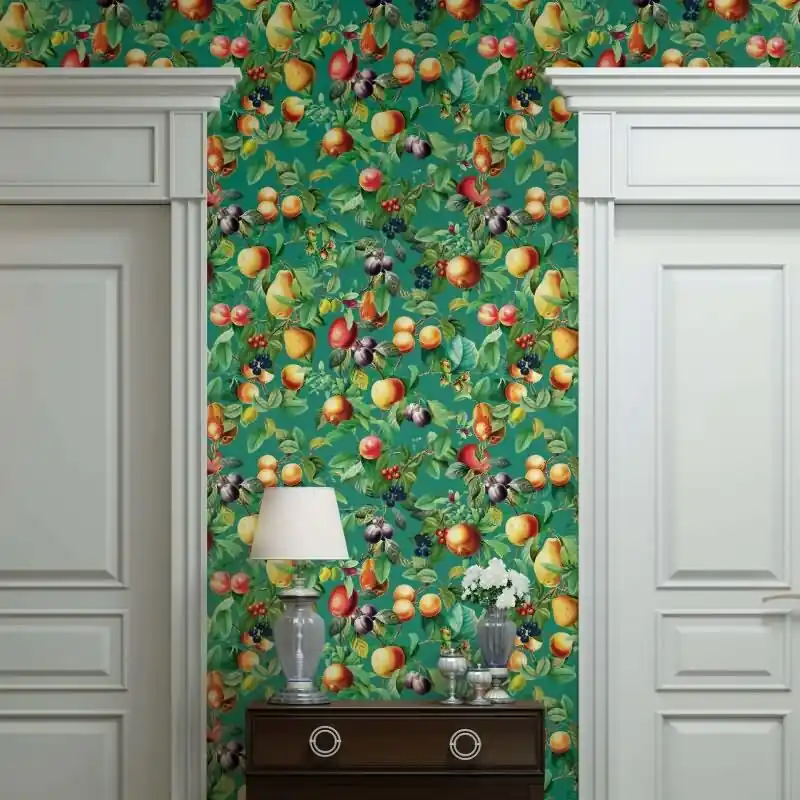 Vliestapete Früchte, Blätter Floral Natur matt in Grün für Wohnzimmer, Schlafzimmer (KG-172671) Knallerangebot