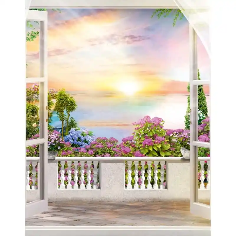Digitaldruck Sonnenuntergang, Balkon Grafisch Natur matt in Grau für Wohnzimmer, Schlafzimmer, Büro (KG-172684) Super-Preis