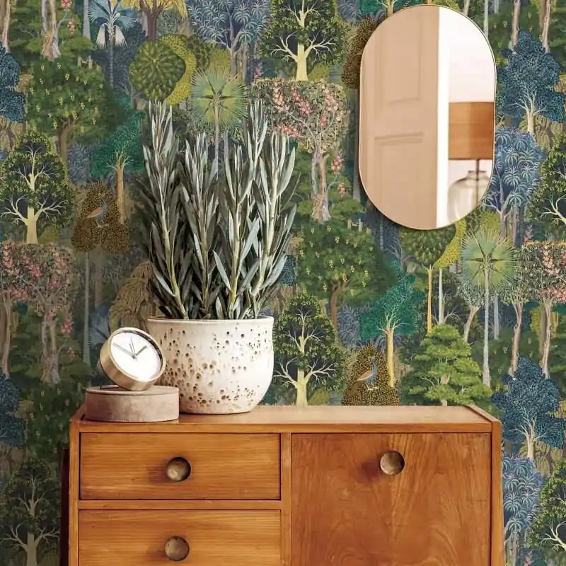 Beliebt Vliestapete Wald, Bäume Floral Natur in Grün für Wohnzimmer, Schlafzimmer, Lounge (KG-172886)