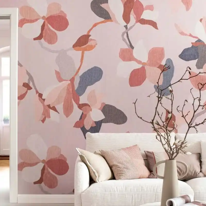 Digitaldruck Blumen, Blätter Floral Natur, Modern in Rosa-Braun für Wohnzimmer, Schlafzimmer (KG-172891) Top-Seller