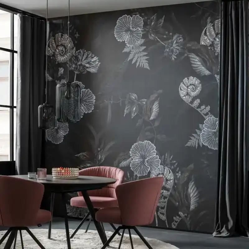 Angebot Digitaldruck Blumen, Blätter Floral Natur, Modern in Schwarz für Wohnzimmer, Schlafzimmer (KG-172894)