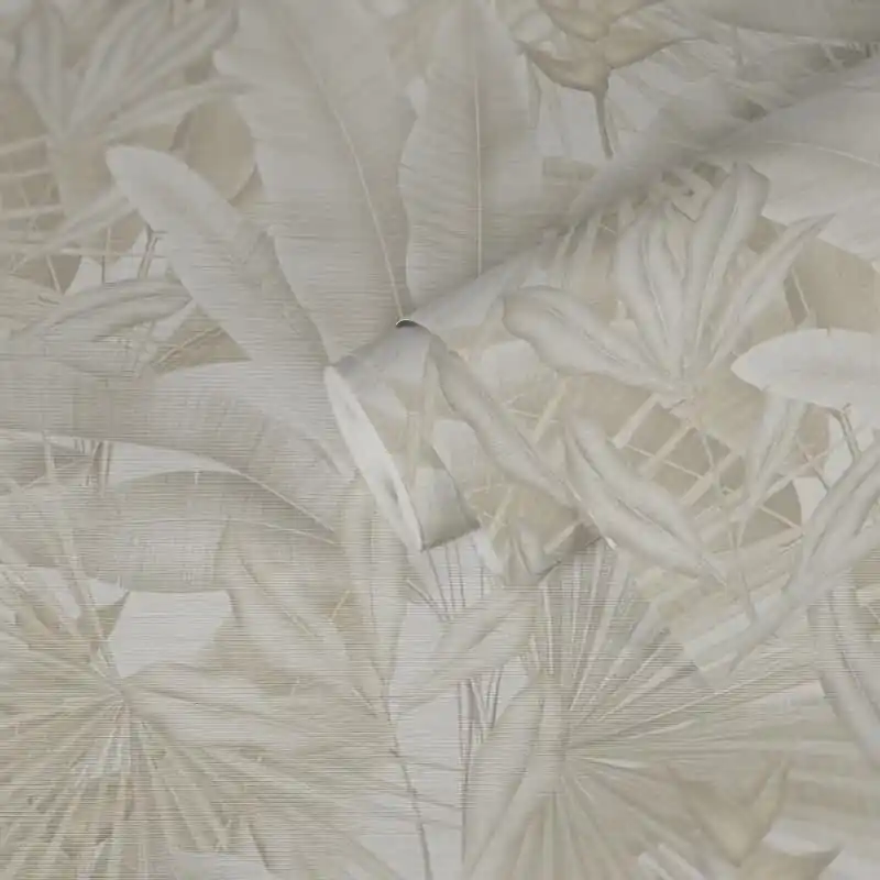 Schneller Versand Dschungel-Tapete Naturtöne Creme Beige - Vliestapete mit Palmenblättern matt (KG-172938)