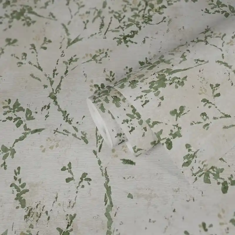 Florale Tapete Vintage Grün Beige - Vliestapete mit Ästen & Aquarelloptik (KG-172948) Neue Kollektion