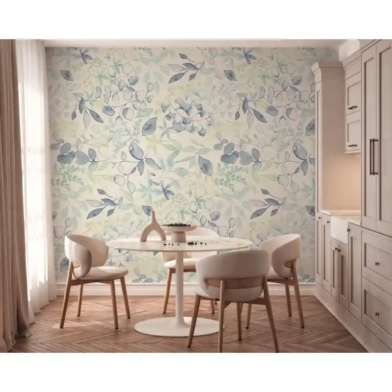 Botanische Fototapete Blau Grün Weiß - Vlies Tapete mit Blätter Motiv Aquarellstil AS-Creation (KG-174494) Mega-Angebot
