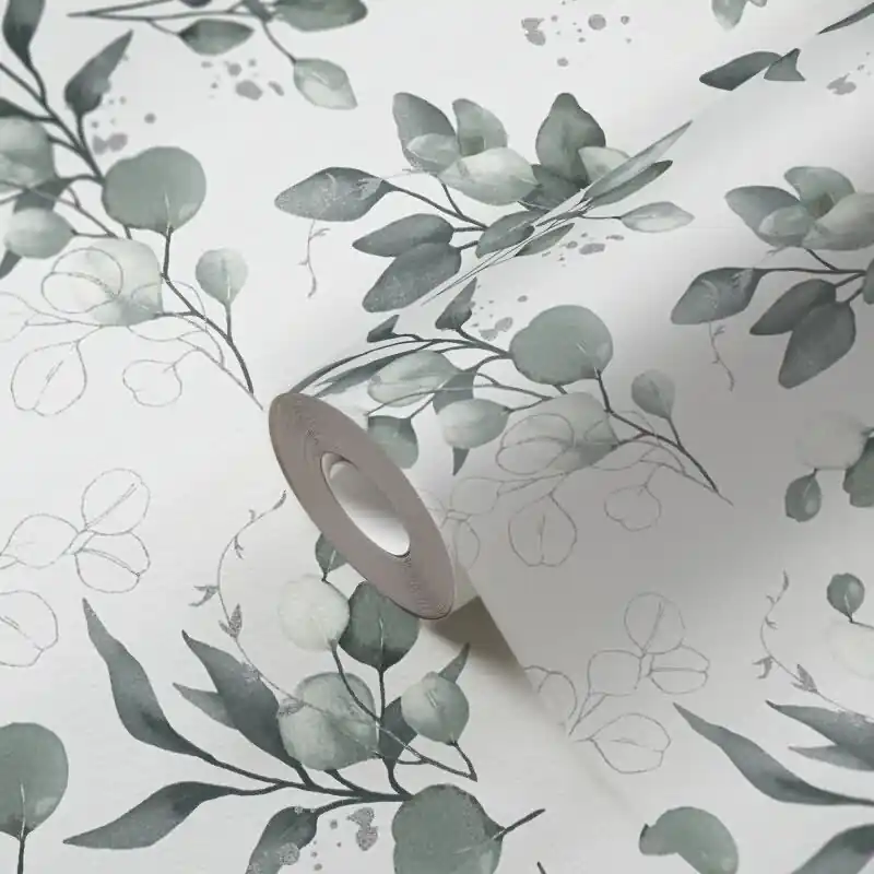 Florale Aquarell-Tapete Weiß Grün Silber - Vliestapete mit Blättern - Natürliche Mustertapete AS-Creation (KG-174526) Expressversand