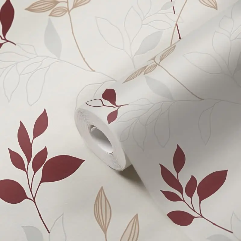 Florale Mustertapete Weiß Beige Rot - Vliestapete mit Blätterranken - Natürliches Design AS-Creation (KG-174561) Heißes Angebot