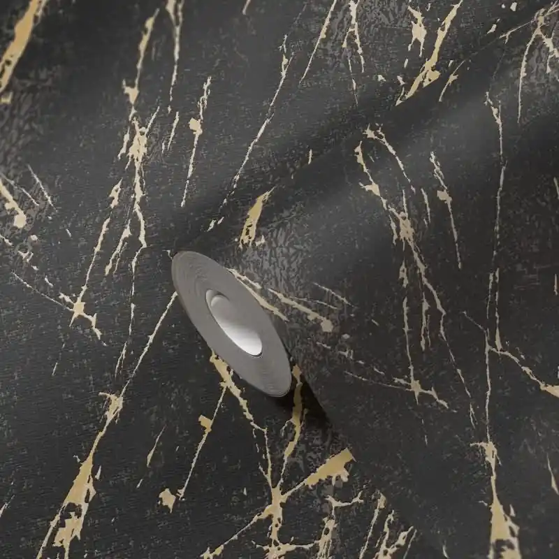 Schnäppchen Marmoroptik-Tapete Schwarz Gold - Vliestapete mit Glanz - Luxuriöser Steinlook modern AS-Creation (KG-174563)