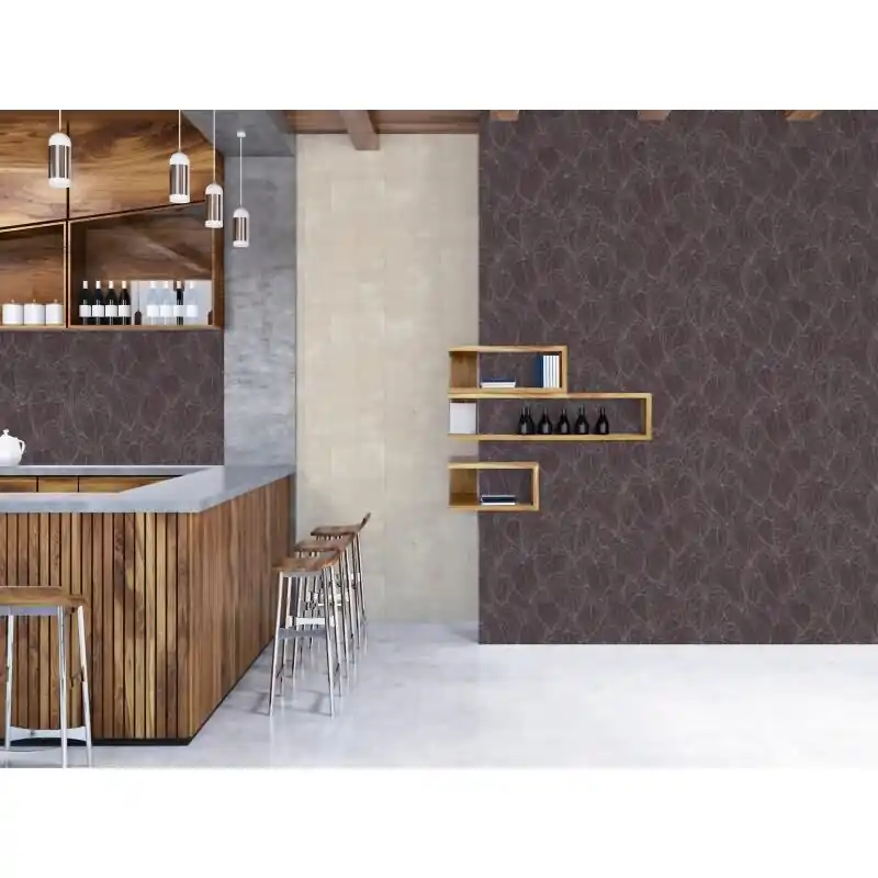 Zertifiziert Blätter-Tapete Aubergine Silber - Vliestapete mit Blattmuster - Mustertapete modern livingwalls (KG-174631)