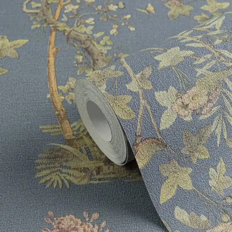 Markenware Blumen-Tapete mit Schmetterlinge Blau Bunt - Vliestapete klassisch strukturiert AS-Creation (KG-174679)