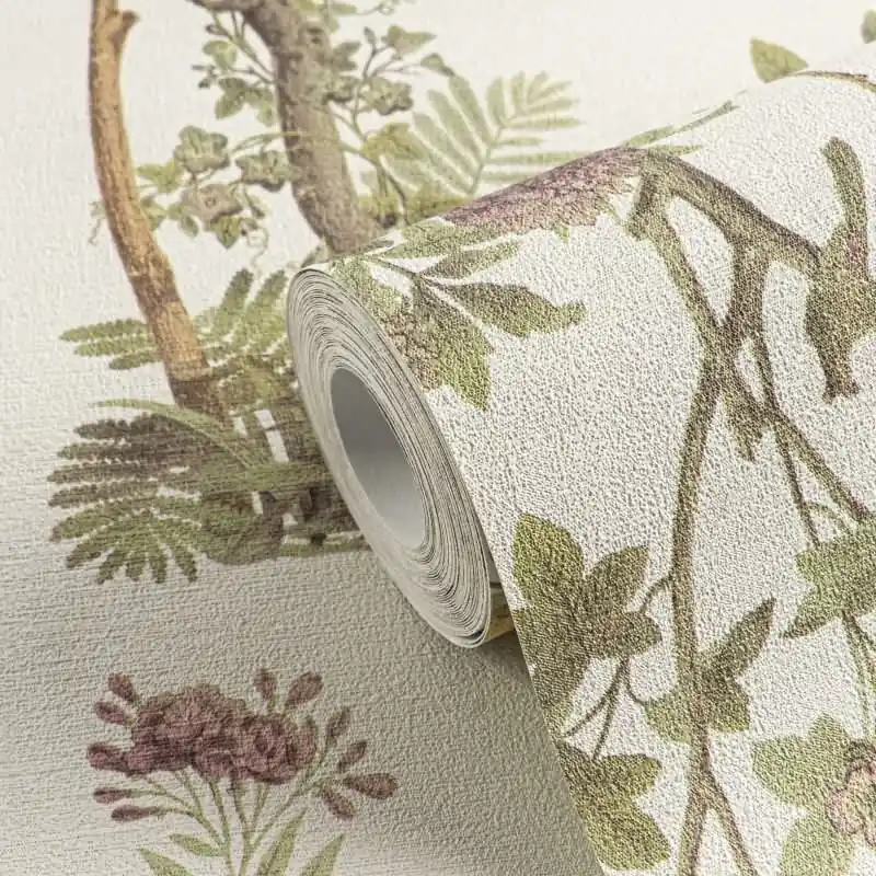 Blumen-Tapete mit Schmetterlinge Beige Grün Rosa - Vliestapete klassisch elegant AS-Creation (KG-174678) Preisreduziert
