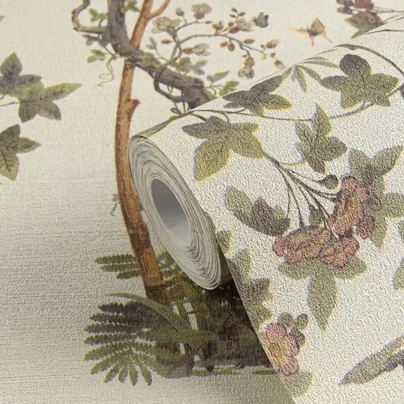 Blumen-Tapete mit Schmetterlinge Creme Bunt - Vliestapete Naturmotiv elegant AS-Creation (KG-174676) Expressversand