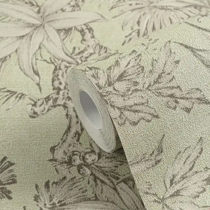 Billig Tapete in Dschungeloptik Hellgrün Beige - Vliestapete florales Motiv modern AS-Creation (KG-174705)