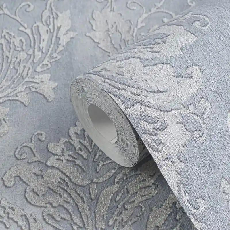 Versand Am Gleichen Tag Tapete mit Barockmuster Blau Silber - Glänzende Ornament-Tapete - Vliestapete AS-Creation (KG-174709)