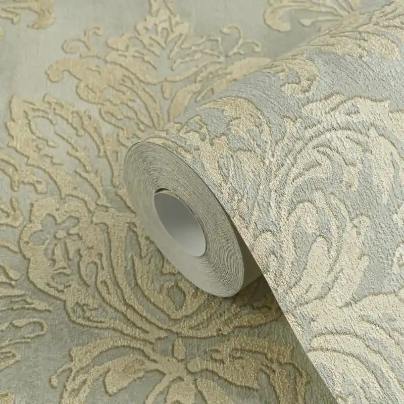 Beliebt Tapete mit Barockmuster Mint Gold - Glänzende Damast-Tapete - Vliestapete AS-Creation (KG-174710)