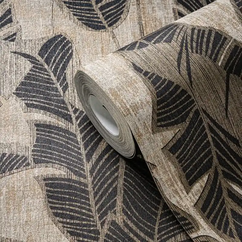 Tropen-Tapete Beige Schwarz - Vliestapete mit Bananenblättern strukturiert AS-Creation (KG-174732) Sofort Bestellen