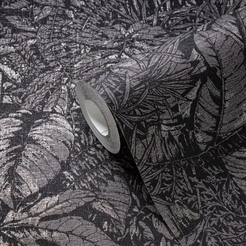 Dschungel-Tapete Schwarz Silber - Vliestapete mit Pflanzen Motiv matt strukturiert livingwalls (KG-174767) Mega-Angebot