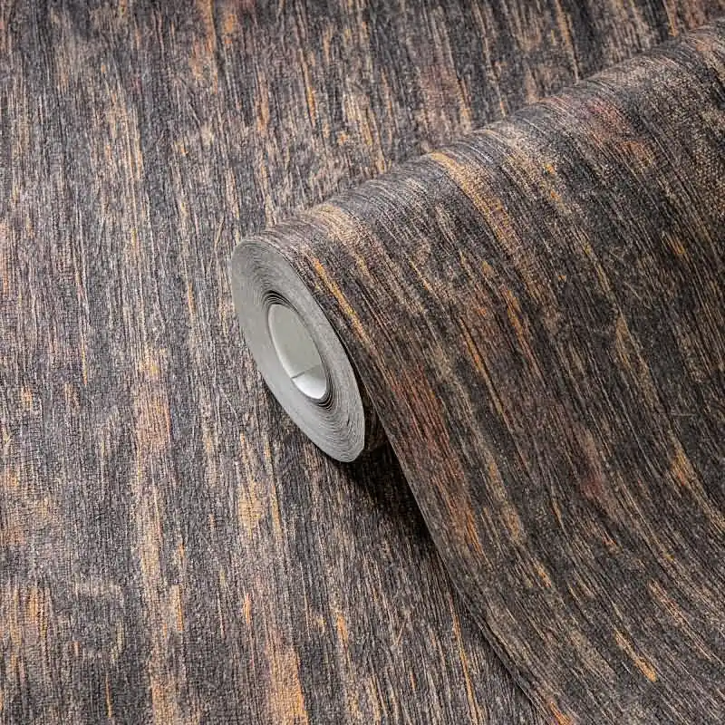 Vlies Tapete in Holz Optik Schwarz Orange Bronze - Strukturtapete glänzend modern livingwalls (KG-174774) Super-Preis
