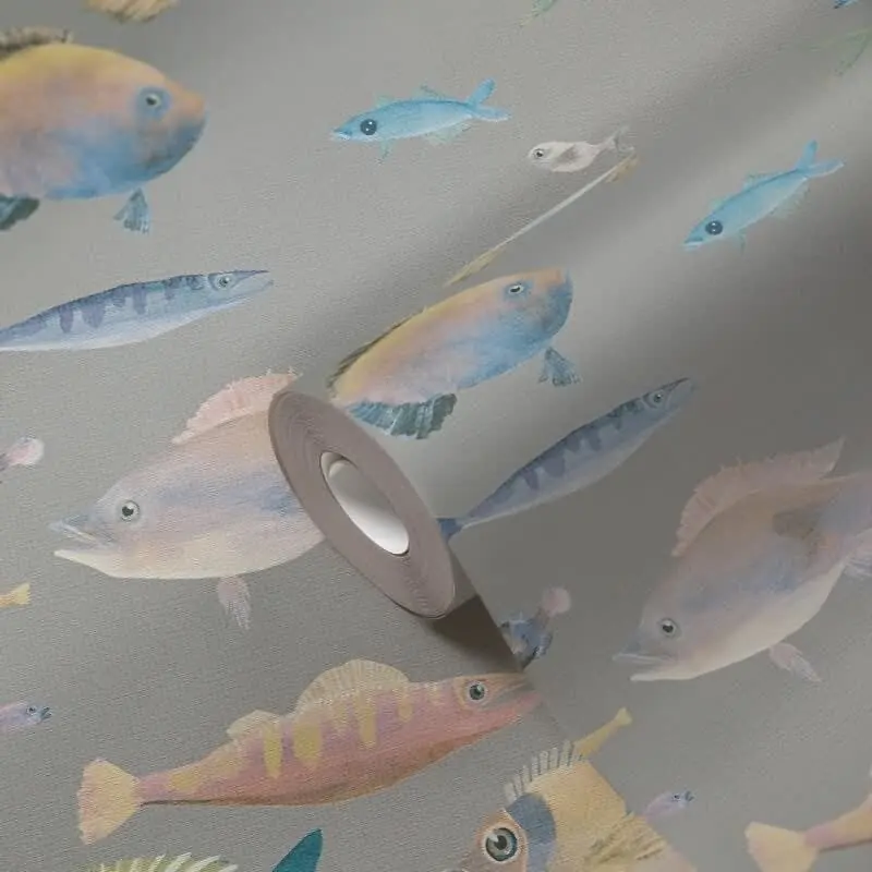 Jetzt Kaufen Kindertapete Fische Grau Bunt - Vliestapete maritim verspielt - Mustertapete Meerestiere AS-Creation (KG-174807)