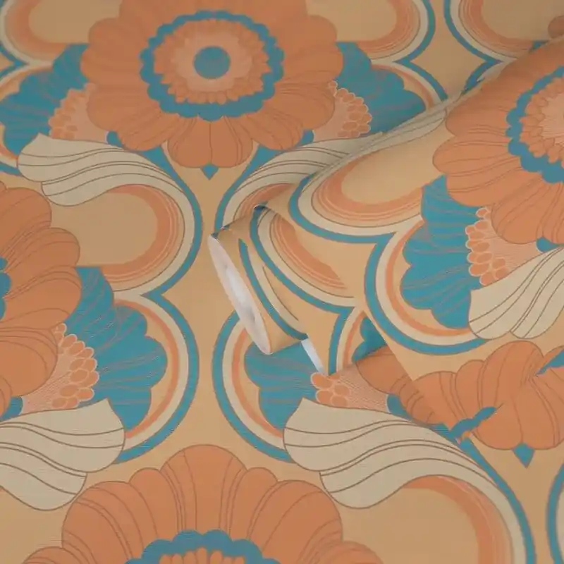 Online Kaufen Retro-Blumentapete Apricot Blau Beige - Mustertapete floral - Vliestapete AS-Creation (KG-174835)