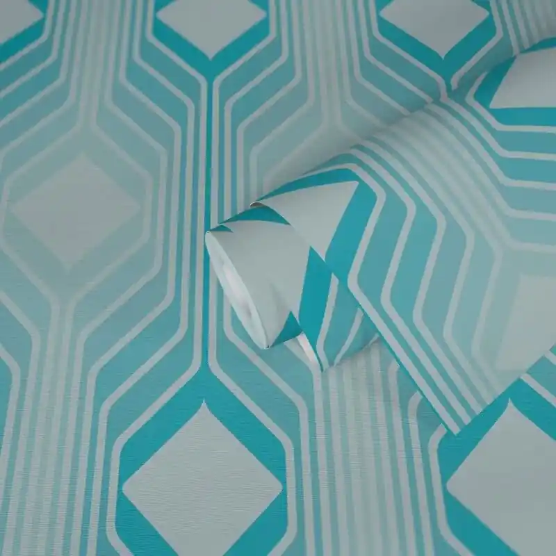 Retro-Tapete Geometrisch Blau Weiß - Mustertapete 70er Jahre - Vliestapete AS-Creation (KG-174844) Super-Preis
