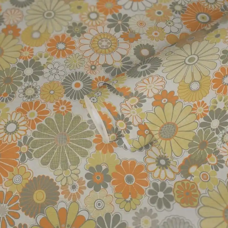 Blumen Tapete Retro Gelb Orange Grün - Muster Tapete 70er Jahre - Vliestapete AS-Creation (KG-174861) Sichere Zahlung