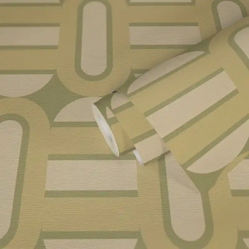 Zertifiziert Retro Tapete Geometrisch Grün Beige - Vlies Tapete mit 70er Jahre Muster AS-Creation (KG-174864)