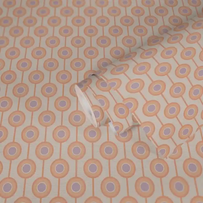 Retro-Tapete Kreismuster Beige Orange Flieder - Vliestapete 70er Jahre Look AS-Creation (KG-174873) Preis Gesenkt