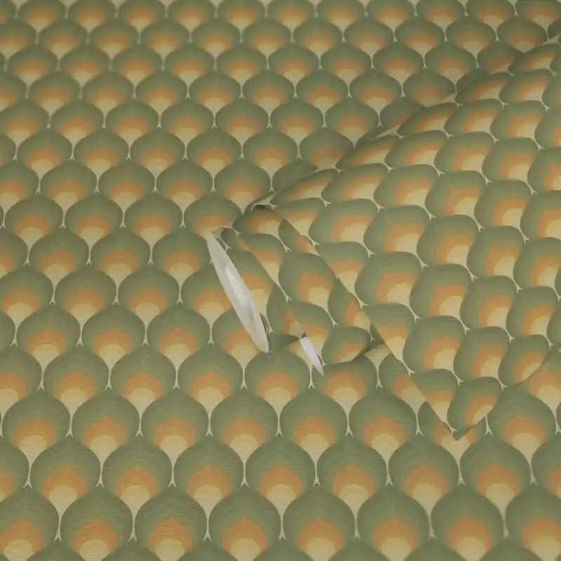 Retro-Tapete Wellenmuster Grün Beige Gelb - Geometrische Vliestapete 70er Stil AS-Creation (KG-174874) Letzte Chance
