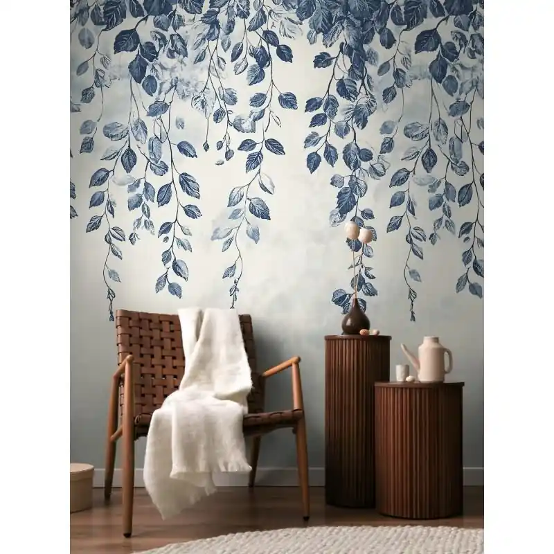 COSMOPOLITAN Fototapete Blätter Ranken Blau Weiß natürliche Design Vliestapete livingwalls (KG-174965) Sichere Zahlung
