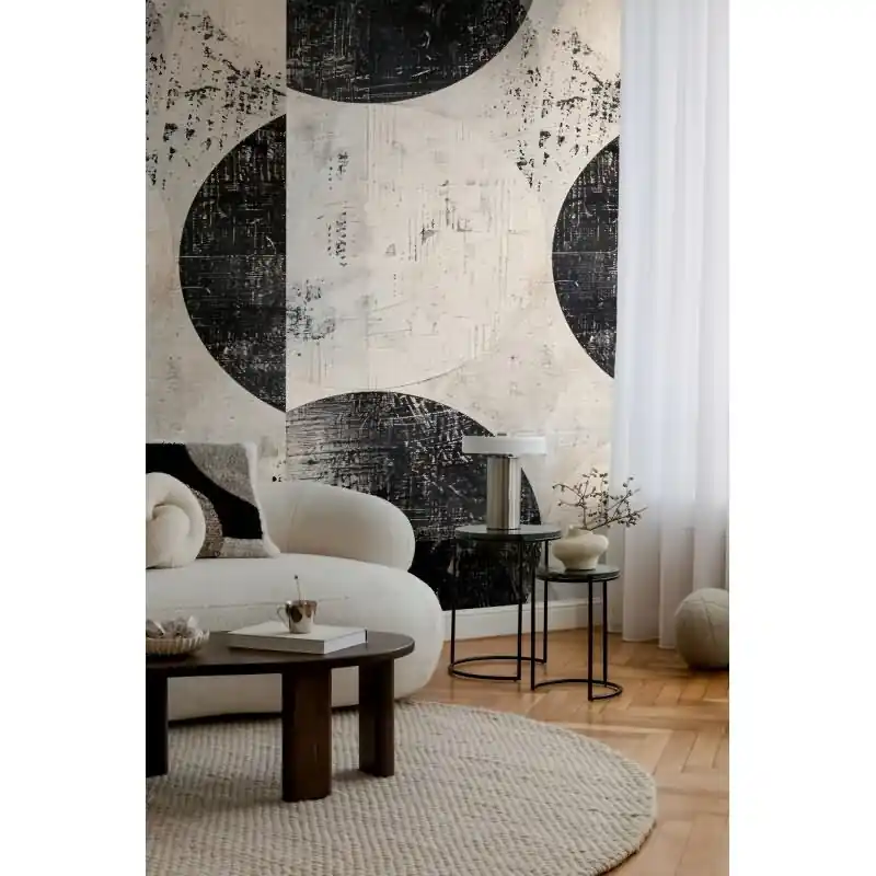 COSMOPOLITAN Fototapete Kreise Schwarz Weiß Creme moderne Vliestapete im Used Look livingwalls (KG-174961) Echt