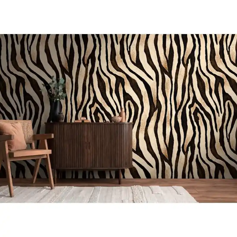 Fototapete Zebra-Optik Beige Schwarz - Exotisches Tiermuster modern interpretiert - livingwalls Vliestapete erweiterbar (KG-175110) Echt