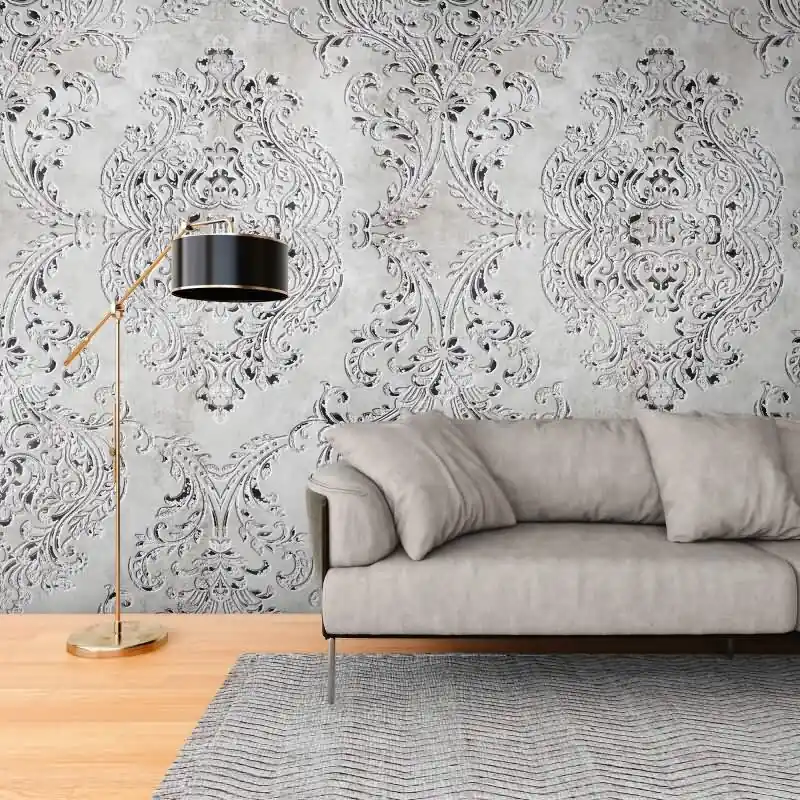 Fototapete Florales Ornament Grau Beige - Barockes Muster in Vintage-Optik - livingwalls Vliestapete erweiterbar (KG-175114) Direktkauf