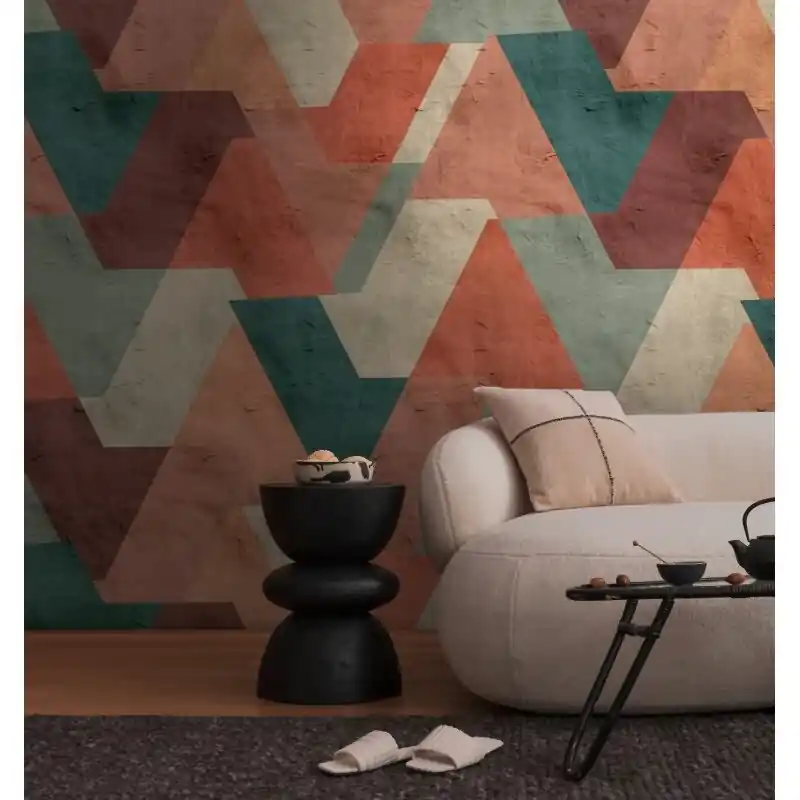 Billig Fototapete Dreieck-Muster Retro Bunt - Geometrisches Design in Rostoptik - livingwalls Vliestapete erweiterbar (KG-175116)