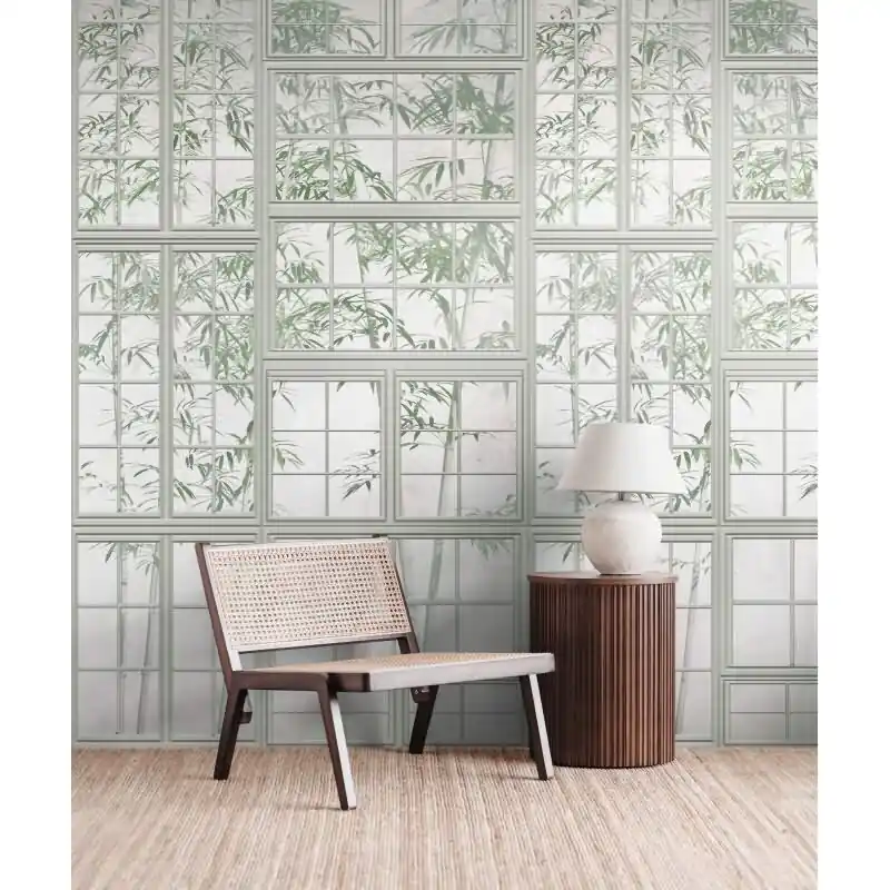 Bestseller Fototapete Bücherregal mit Pflanzen Grün Beige - Natur trifft Vintage-Stil - livingwalls Vliestapete erweiterbar (KG-175124)