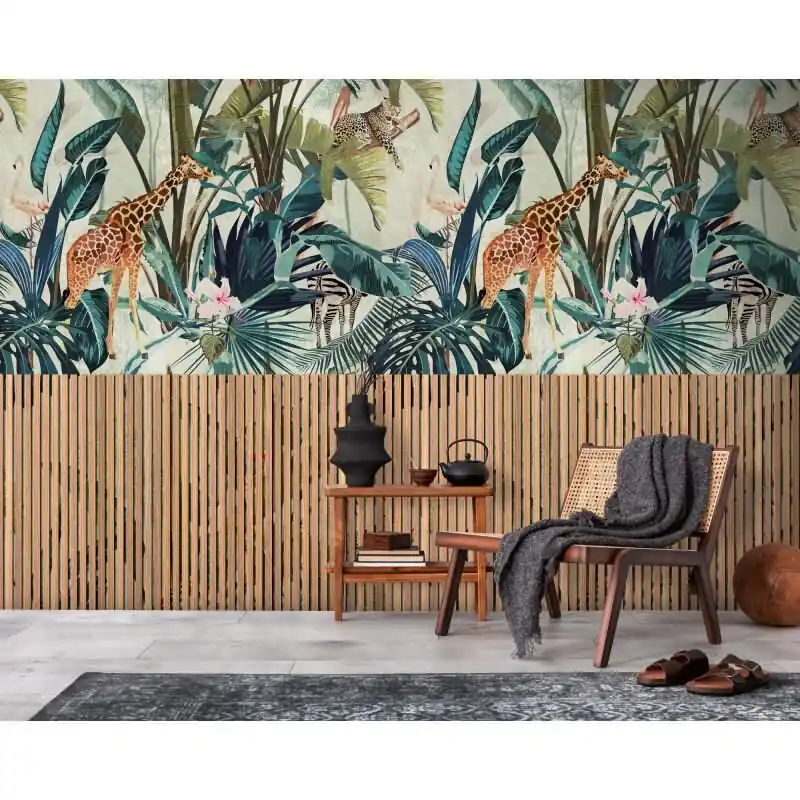 Top-Preis Fototapete Pflanzenmotiv auf Holzoptik Braun Grün - Exotisches Wandbild Natur - livingwalls Vliestapete erweiterbar (KG-175131)